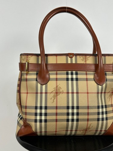 Vintage Burberrys Nova Check Tote Bag Brown Leather Trim - Picture 12 of 24