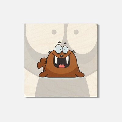 Funny Crazy Walrus Animal 4'' X 4'' Square Wooden Coaster