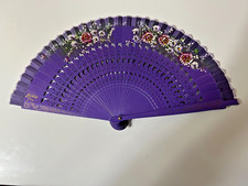 Purple Fan Hand Painted Wood Asian or Spanish Merida Tuc on it
