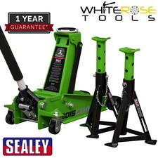 Sealey Trolley Jack 3 Tonne Super Rocket Lift and Axle Stands Hi Vis Green