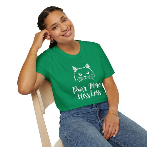 Purr More Hiss Less T-Shirt Funny Cat Lover Tee Positive Message Humorous - Picture 5 of 17
