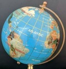 Semi-Precious Gemstone Globe 8" Stand,  Inlaid w/Brass, VINTAGE USED