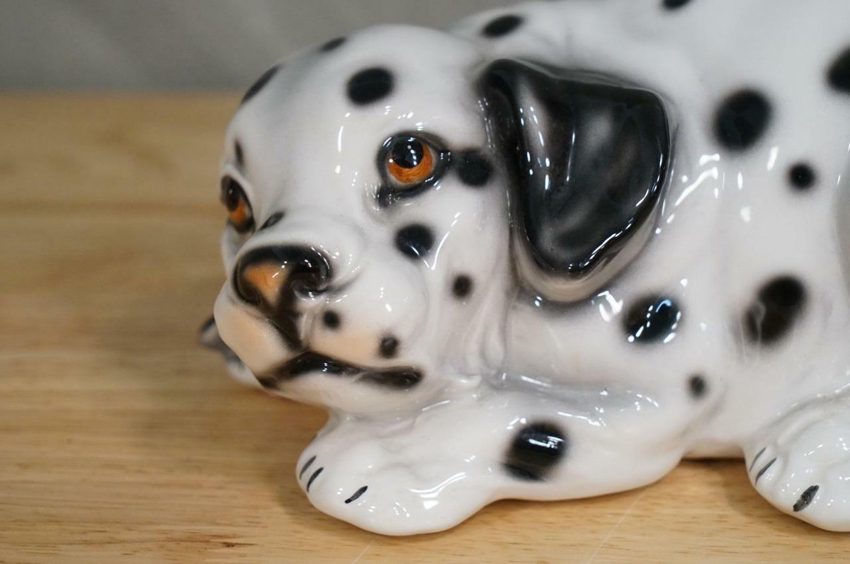 * vintage dog ornament ❀  blue eye ワンちゃん Vintage Windecor FT653 Italian Bouran Art Ceramic Puppy Dog
