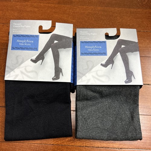 2 - Simply Vera Wang Fashion Opaque Control Top Tights Size 1 Grey &  Black - Picture 1 of 8
