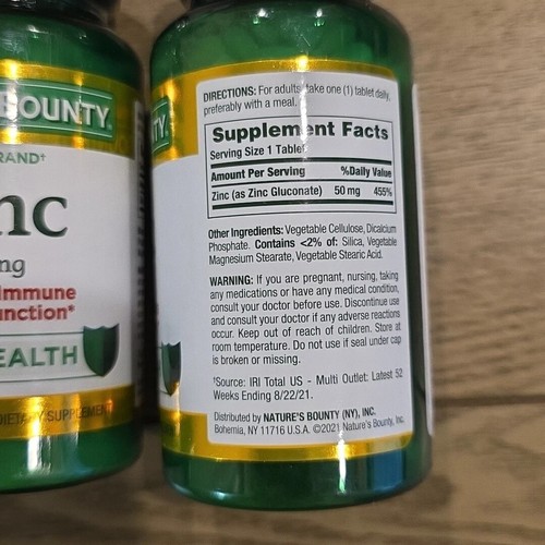 3 pack Nature's Bounty Zinc Immune Health 50mg 100 ct x 3 Caplets Exp 01/26 - Picture 2 of 2