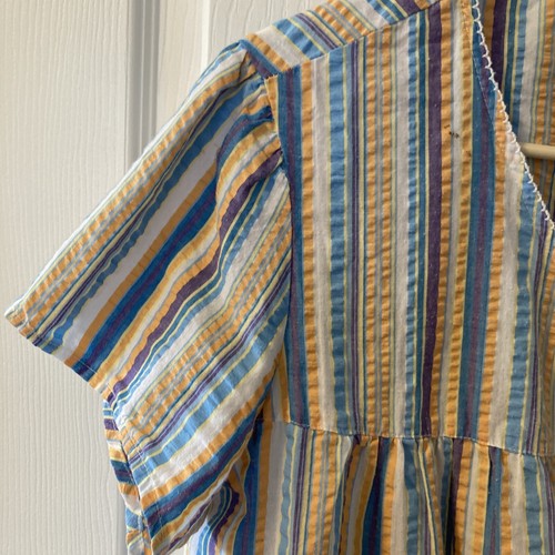 Vtg Pink Moo Moo House Dress Pastel Stripe Size Lg. Snap Clouded 2 Pockets 1950 - Picture 4 of 11