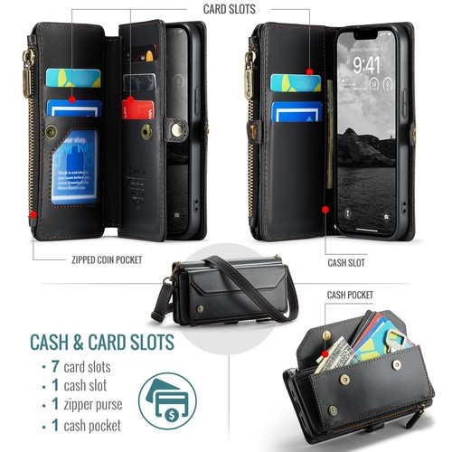 CaseMe For iPhone 16E Luxury Multifunctional Crossbody Wallet Case Skins Cover - Picture 5 of 23