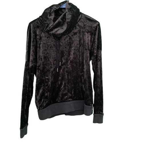 Maglione Betsey Johnson Performance nero velluto schiacciato collo cappuccio donna taglia M - Foto 1 di 8