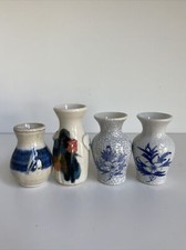 RARE Miniature Art Pottery Bud Vases JWC & 2 White Blue Crackle Vases - Lot Of 4