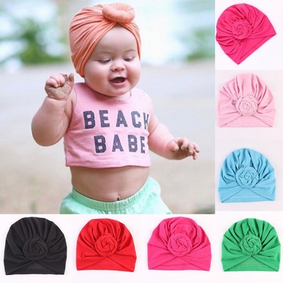 Newborn Infant Baby Boys Girls Beanie Caps Knotted Soft Cotton Turban Hat G