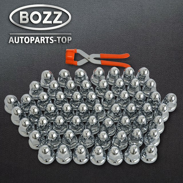 60 Chrome ABS Plastic Pointed Lug Nut Covers, 33mm Flanged W/ Removal