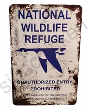 Vintage Replica 1930's NATIONAL WILDLIFE REFUGE , duck, fowl, hunting sign, RUST