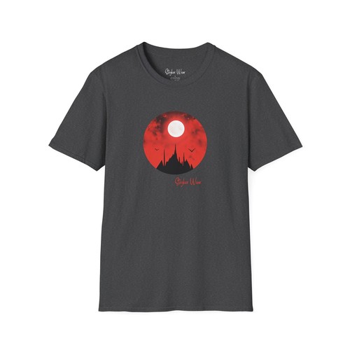 Spooky Mountains & Red Sky | Unisex Softstyle T-Shirt - Picture 10 of 34