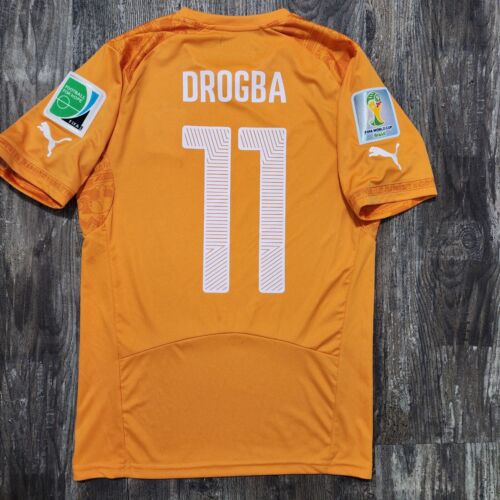 2014 Puma Ivory Coast Home Soccer Jersey Didier Drogba Men S Africa Chelsea EPL - Picture 2 of 9