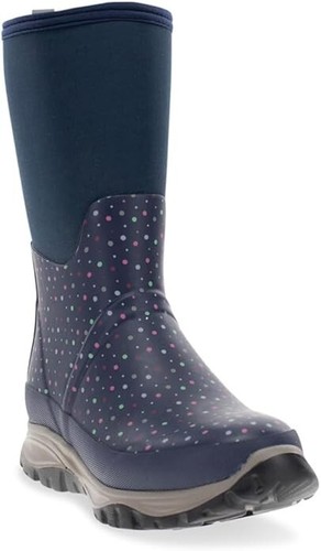 WESTERN CHIEF WOMEN'S DAINTY DOT NEOPRENE COLD WEATHER INSULATED MID BOOT BLUE - Picture 2 of 5