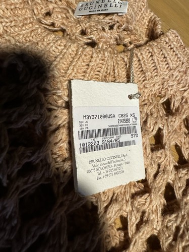 1995 $ Brunello Cucinelli X-Small taupe braun ausgeschnittener Pullover Netz Jute Ösen XS - Bild 7 von 13