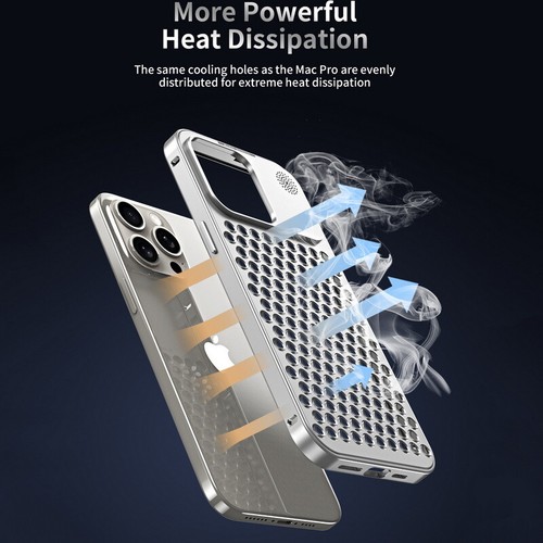 For iPhone 15 Pro Max Plus 14 13 12 Heat Dissipation Metal Shockproof Case Cover - Picture 6 of 17