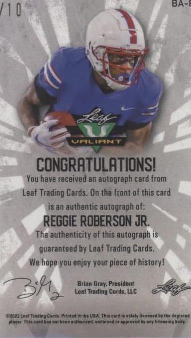 2022 Leaf Valiant Reggie Roberson Jr. #BA-RR1