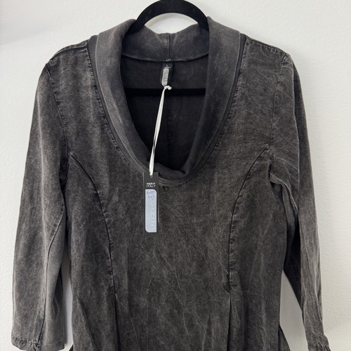 INIZIO Langarm Wasserfallausschnitt Taschen Kleid Damen Large grau Made Italy Tencel - Bild 3 von 21