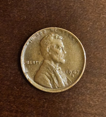 1947 S Mint Mark Lincoln Wheat Penny One Cent Coin.