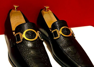 $1989.00!! VERSACE MEN RARE FIND BLK CROCODILE LOAFERS SHOE 415