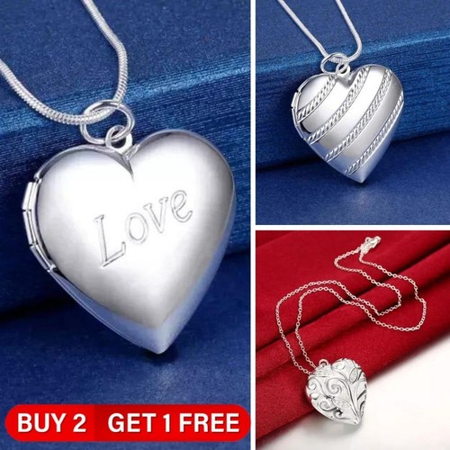 Sterling Silver Heart Pendant Picture Locket Chain Necklace Women Valentine Gift - Picture 2 of 76