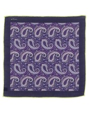 New Kiton Napoli Cashmere Silk Pocket Square Paisley Purple 15.5" X 15.5"