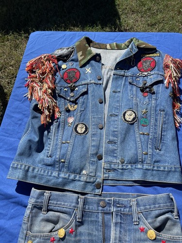 70/80s outfit women vintage Levi Jeans And Jacket Halloween Costume Hippie READ - Picture 7 of 20