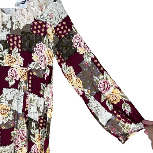 Vintage Picture Me Patchwork Style Floral Long Sleeve Maxi Dress Teen Size 16 - Picture 5 of 11