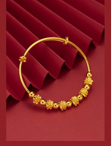 Pulsera GP de flores ajustables con cuentas 22K 23K 24K THAI BAHT ORO AMARILLO/2 piezas - Imagen 6 de 8