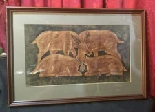 MODERN ABSTRACT WATERCOLOR PAINTING FROM STONE CARVING FROM AJANTA CAVES INDIA