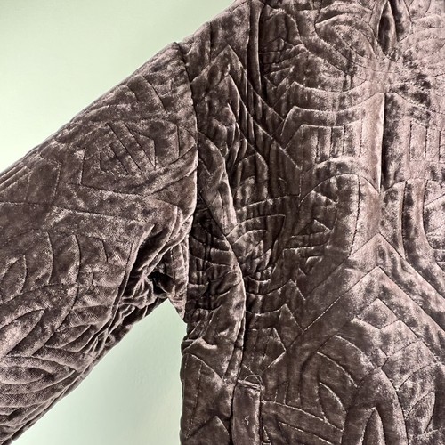 Silence & Noise M/L Geo Quilted Olive Green Zip Up Hooded Velvet Short Jacket - Picture 10 of 10