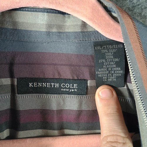 Camisa de vestir Kenneth Cole con botones para hombre XXL bolsillo a rayas mezcla de seda 2XL - Imagen 3 de 8