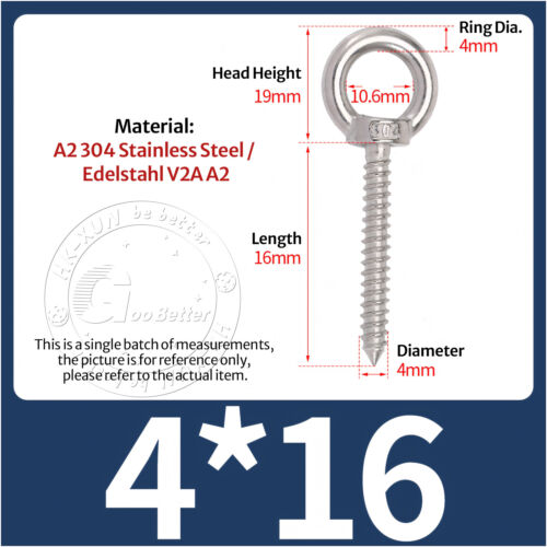 Augbolzen Ringschraube Hakenschraube Ösenschraube Edelstahl V2A A2 Holz Gewinde - Bild 12 von 56