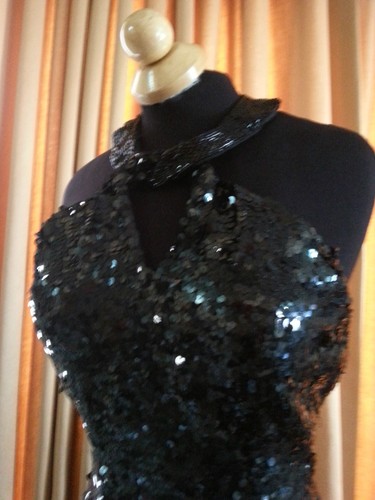DE COLECCIÓN AÑOS 80 LENTEJUELAS SHO MAX ORIGINALES trofeo negro FIESTA CÓCTEL MINI VESTIDO TALLA S - Imagen 3 de 10