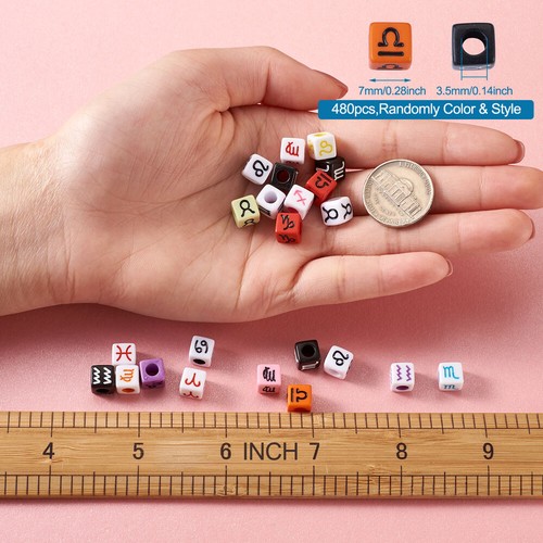 480pcs 7mm Constellation Acrylic European Beads, Large Hole Cube Letter Beads - Picture 3 of 11