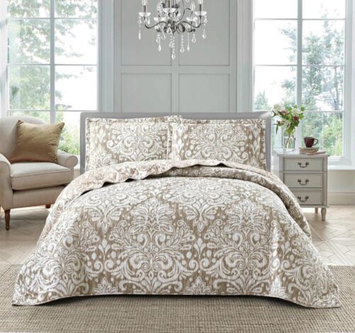 Printed 3 Piece Quilted Bedspread Comforter bed Throw Bedding and Pillow Sham - Picture 57 of 73