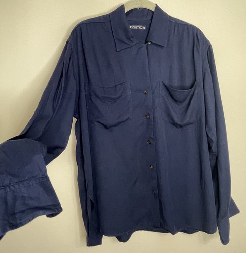 Nautica Blue Blouse Womens Button Front Shirt Long Sleeve Tunic Large - Picture 2 of 11