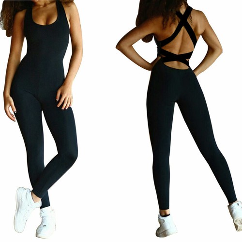 Women Sport Gym Yoga Running Fitness Jumpsuit Bodysuit Pant Leggings Athletic US - Picture 9 of 40