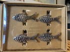 NEW! Pottery Barn Silver Fish Napkin Rings Tabletop Tablescape Textured 
