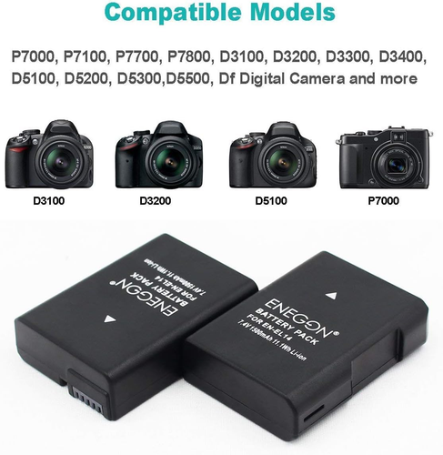 - Coppia Di Batterie Oltre Caricatore Rapido a 2 Slot per Nikon En-El14/En-El14A - Foto 3 di 12
