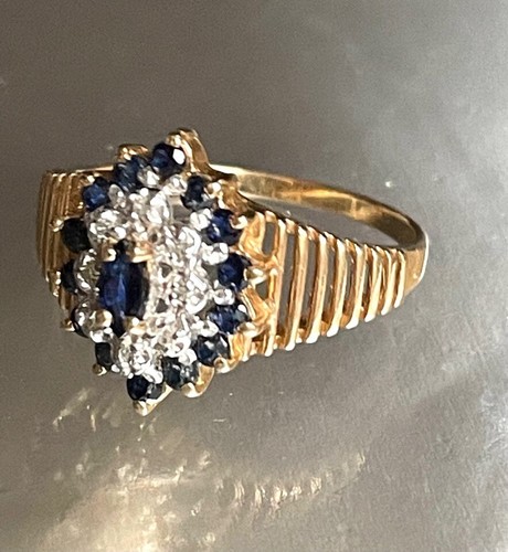 YELLOW GOLD BLUE SPINEL AND DIAMOND RING SIZE 8 - Picture 4 of 10