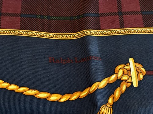 RARA Sciarpa Ralph Lauren Cookie Crest Tartan Seta Made In Japan Grande 35” Quadrata - Foto 2 di 10