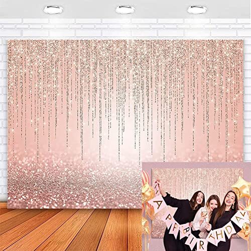 Rose Gold Backdrop Glitter Rose Gold Sweet Sixteen Birthday Party 7x5ft Rose Gold Backdrop Glitter Rose Gold Sweet Sixteen Birthday Party 7x5ft