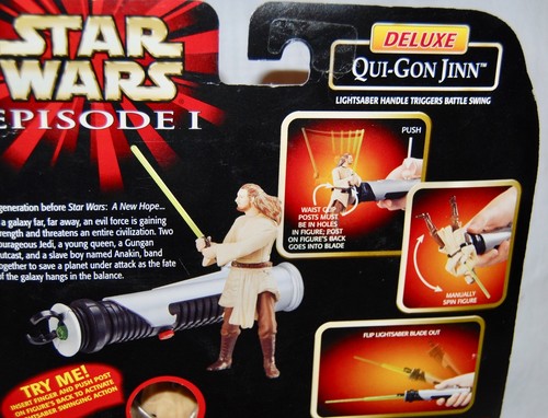 Star Wars Episode I Deluxe Qui-Gon Jinn Figur, NEU, 1998, schwingendes Lichtschwert - Bild 6 von 7
