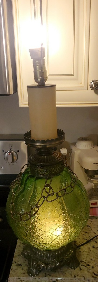 SWEET Vintage Leviton MCM Retro Lamp Smokey Green Glass SWEET Vintage Leviton MCM Retro Lamp Smokey Green Glass