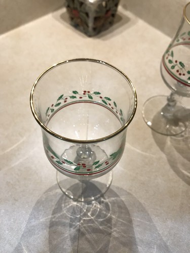 Vaso de vino vintage de Navidad verde rojo acebo tallo arco borde dorado para uno - Imagen 4 de 6