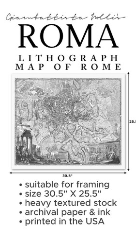 MAP OF OLD ROME ROMA ITALY ENGRAVING PRINT ITALIAN ART GIAMBATTISTA NOLLI NEW! - Picture 9 of 9