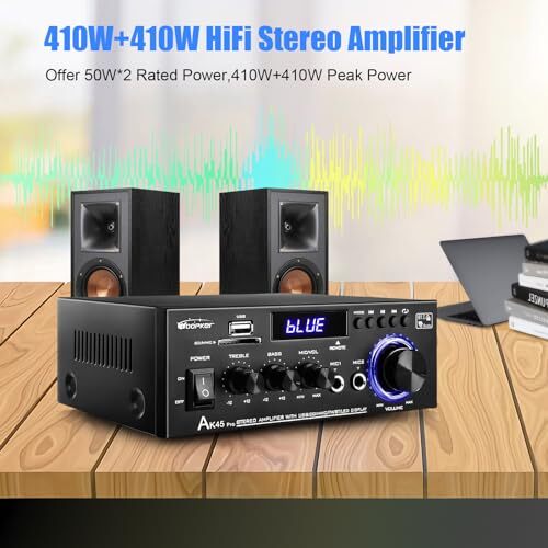 AK45 Pro Amplifier Home Audio Bluetooth 5.0 HiFi Stereo Amplifier Rated Power - Picture 3 of 7