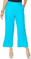 DG2 Diane Gilman Stretch Linen-Blend Crop Pant Turquoise 2X NEW (391)